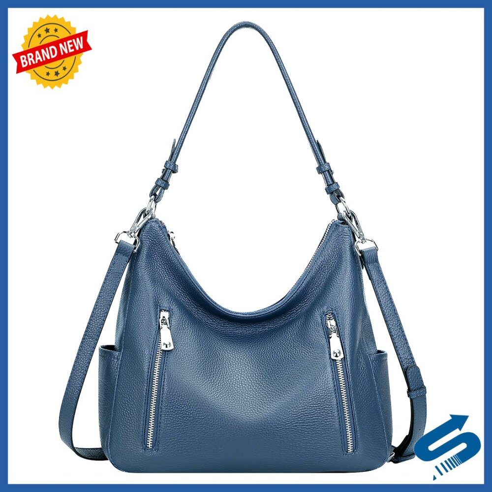 Genuine Leather Hobo Shoulder Crossbody Bag with Multiple Pockets